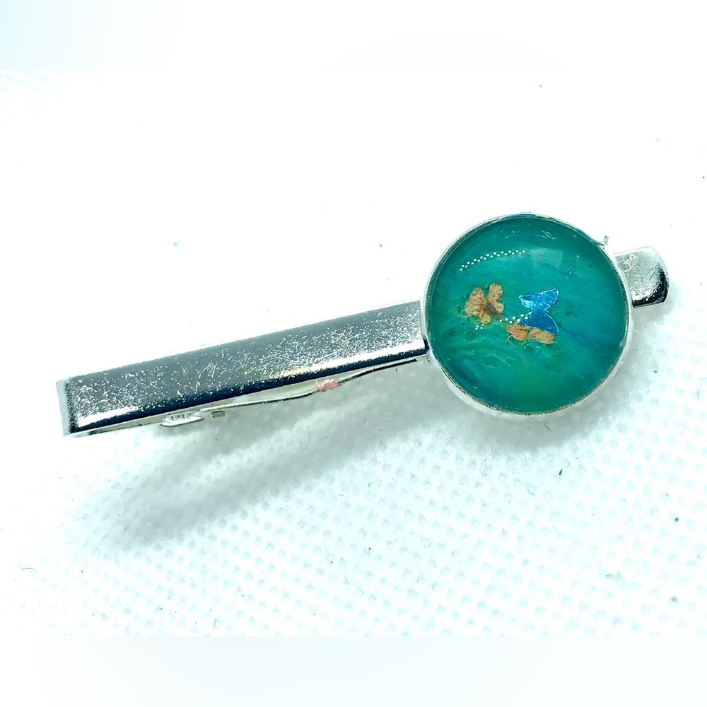 Tie clip pin silver plated 16mm handcrafted dome